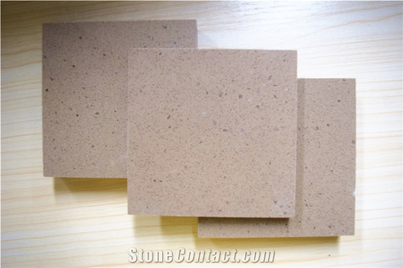 China Beige Quartz Stone Polished Slabs & Tiles for Custom Kitchen Counter Top Bathroom Counter Tops 3cm Thick Available with Scratch Resistant and Stain Resistant More Durable Than Granite