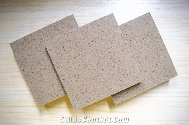 China Beige Quartz Stone with Bright Surface for Cut to Size Kitchen Counter Top Directly from China Manufacturer at Competitive Prices Standard Slab Sizes 126 *63 and 118 *55