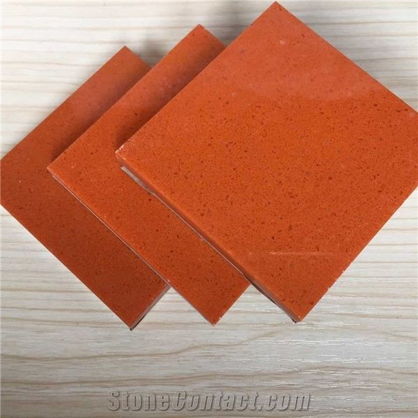China Orange Quartz Stone Slab,Normally Produced Size 118*55 and 126*63,For Vanity Surround,Round Table Top,Kitchen Countertop,Top Quality and Service,More Durable Than Granite, Minus the Maintenance