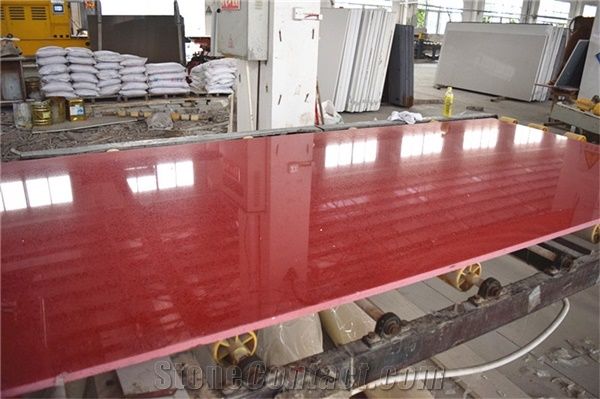 China Red Engineered Corian Stone Slab Resistant To Stains Heatand