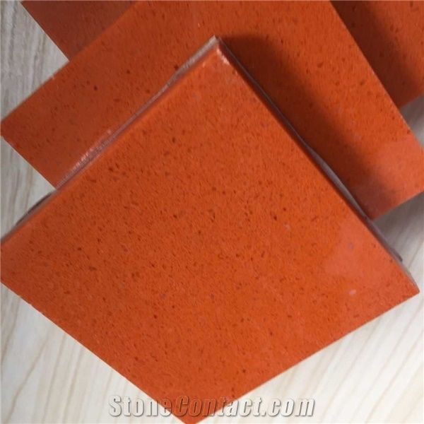 China Red Manmade Stone Quartz Stone Slabs & Tiles for Pre-Fabricated Countertop for Kitchen Room Bathroom and Hotel Use with Iso/Nsf Certificate,Normally Produced Slab Size 118*55 and 126*63 More Dur