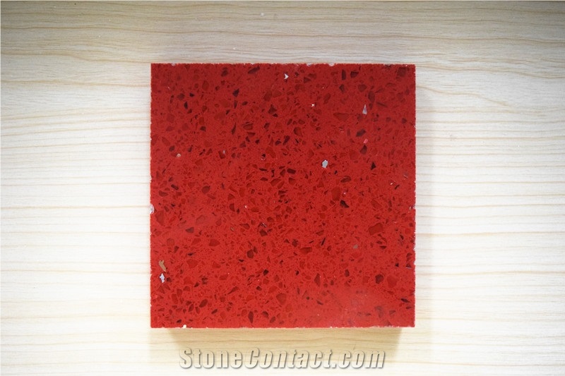 China Shining Series Red Quartz Stone Slabs for Bathroom Vanity Top ,Round Table Top,Kitchen Countertop,A Rated Quality and Service,More Durable Than Granite, Minus the Maintenance