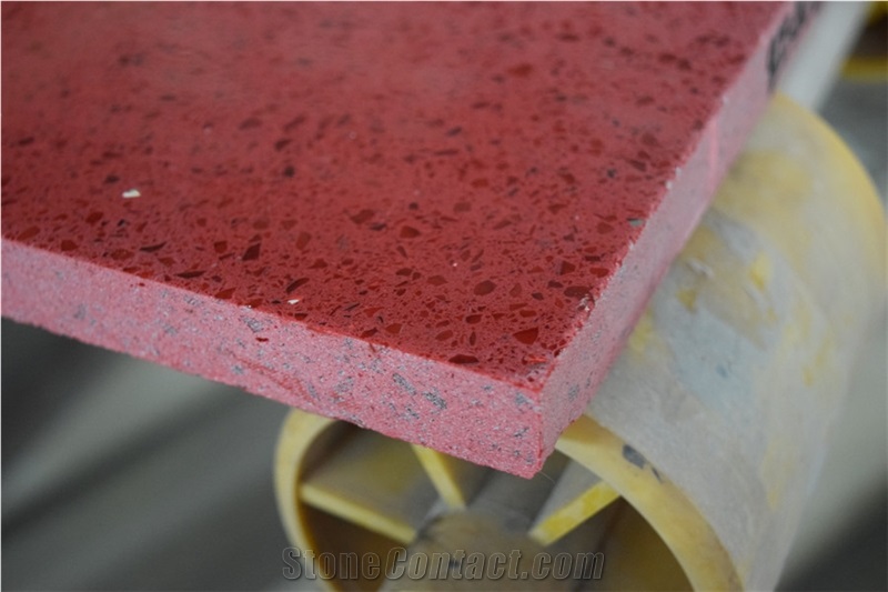 China Shining Series Red Quartz Stone Slabs for Bathroom Vanity Top ,Round Table Top,Kitchen Countertop,A Rated Quality and Service,More Durable Than Granite, Minus the Maintenance