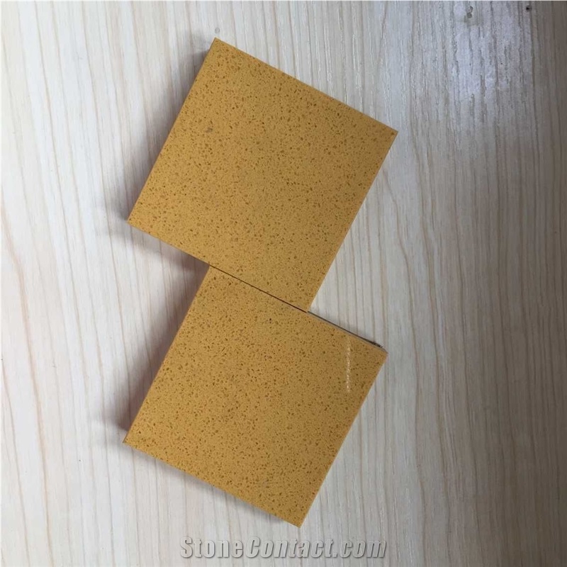 China Yellow Manmade Stone Quartz Stone Slabs & Tiles Of Low Water Absorption But Cheap Pricing Suitable for Worktop Table Top Projects More Durable Than Granite Thickness 2cm or 3cm