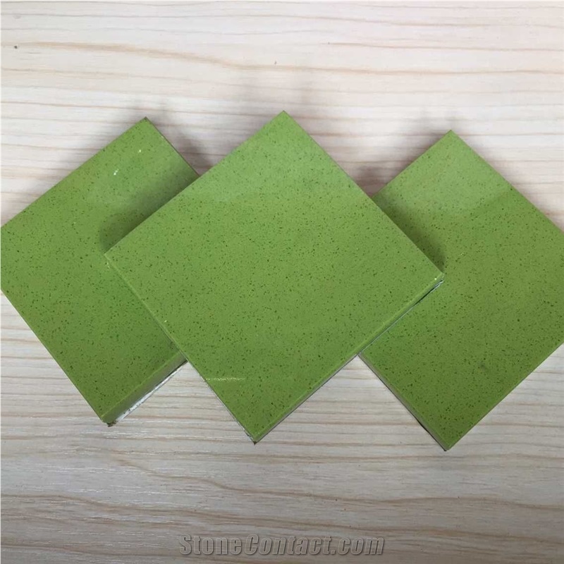 Chinese Quartz Surfaces in Apple Green with International Designing and Competitive Pricing for Worktop Table Top Projects More Durable Than Granite Thickness 2cm or 3cm