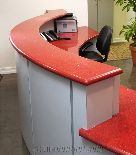 Crystal Red Engineered Corian Stone Countertops & Reception Standard Sizes 126 *63 and 118 *55 with Top Guaranteed Quality,Qualified for European Standards,More Durable Than Granite