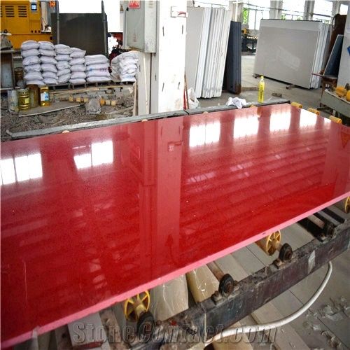Cut to Size China Red Quartz Stone Countertops for Multifamily/Hospitality Projects Red Color in Standard Size 3000*1400mm and 3200*1600mm with Thickness 12/15/20/25/30mm Directly from China Manufactu