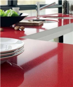 Cut to Size China Red Quartz Stone Kitchen Counter Top Worktop Table Top Projects Slab Sizes 3000*1400mm and 3200*1600mm More Durable Than Granite with a Variety Of Edge Profile Opotion