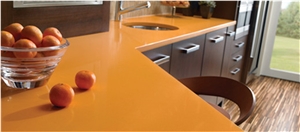 Export-Oriented Wholesaler Of China Orange Engineered Stone Quartz Stone Countertops Resistant to Stains,Heat and Scratches,Qualified for European Standards,More Durable Than Granite