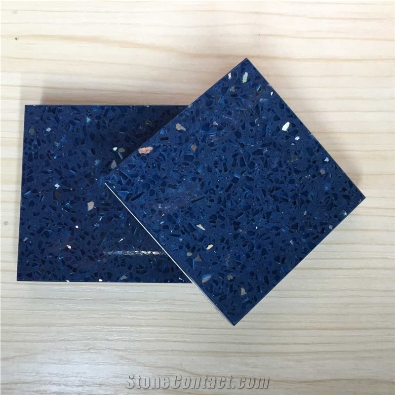 Galaxy Blue Chinese Quartz Surfaces Materials Supplier with International Designing and Competitive Pricing for Worktop Table Top Projects More Durable Than Granite Thickness 2cm or 3cm