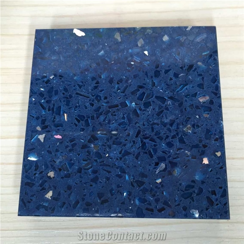 Multifamily & Hotel Quartz for Cut to Size Project Like Counter Top,Tabletop,Floor and Wall Polished Quartz Surfaces Shining Blue Crystal Collection More Durable Than Granite
