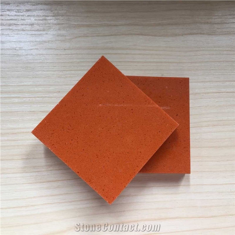 Orange Man-Made Quartz Stone Slabs&Tiles Fit for Building&Flooring Especially for Reception Countertop,Work Tops,Reception Desk,Table Top Design,Office Tops