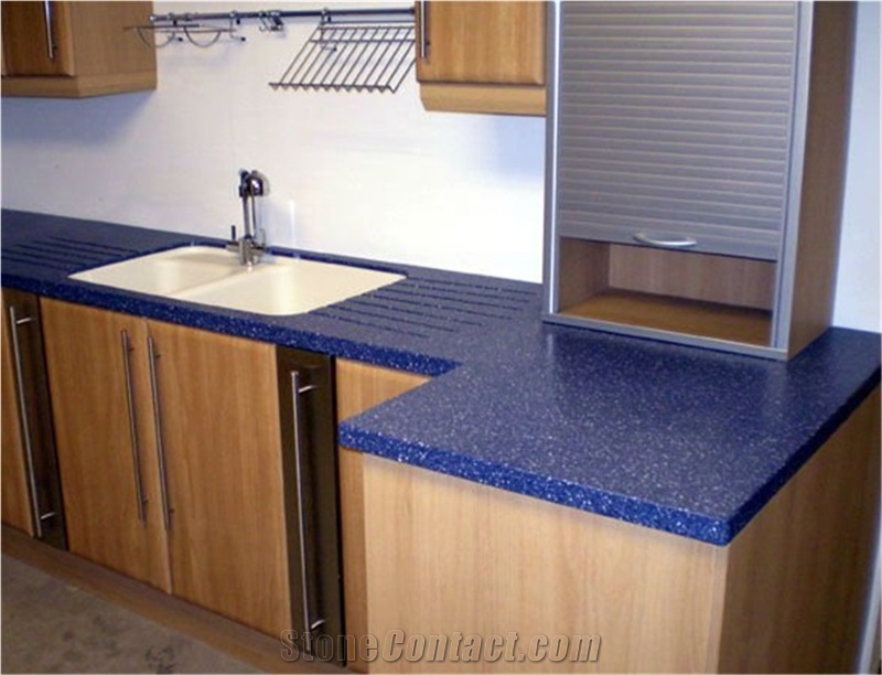 Quartz Stone Slab,Sparkle Blue Color in Standard Size 3000*1400mm and 3200*1600mm with Thickness 12/15/20/25/30mm