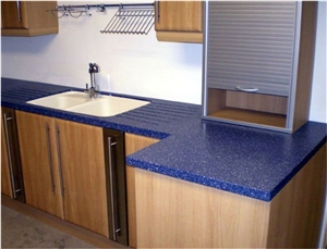 Quartz Stone Slab,Sparkle Blue Color in Standard Size 3000*1400mm and 3200*1600mm with Thickness 12/15/20/25/30mm