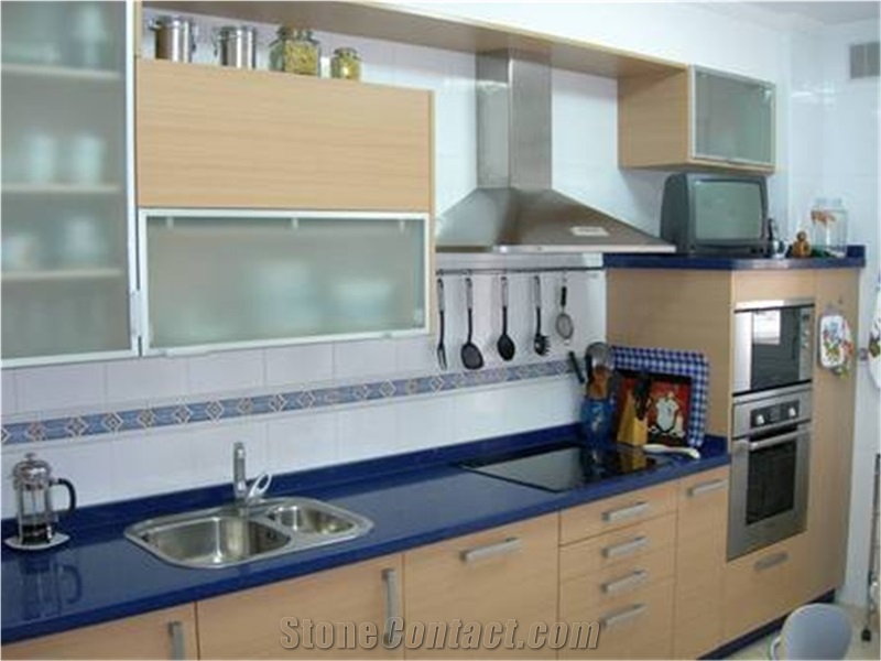 Quartz Stone with Bright Shining Blue Surfaces for Kitchen Countertop in Custom Design,Easy Wipe,Easy Clean Directly from China Manufacturer at Cheap Pricing Thickness 2cm or 3cm