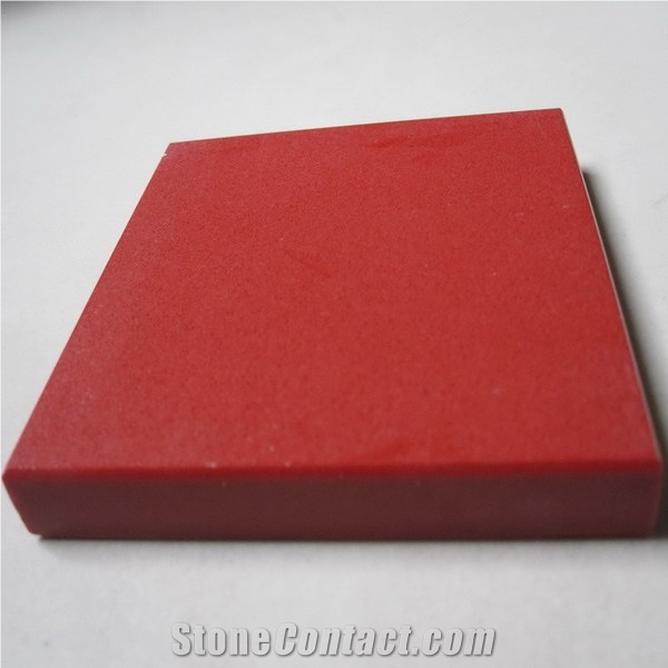 Ruby China Red Quartz Stone Kitchen Countertop 2cm Eased Edge and Customized Sizes