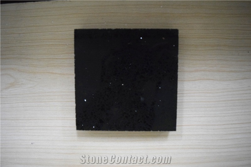 Shining Black Quartz Stone Easy-to-clean and Resistant to Stains,Heat and Scratches for Multifamily/Hospitality Projects,Like Flooring&Walling&Countertop&Stairs and Steps