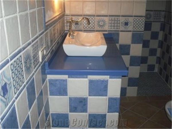 Shining Blue Artificial Quartz Stone For Prefab Countertops Your