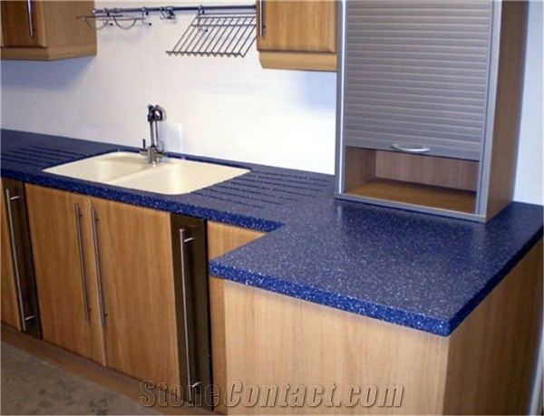 Shining Blue Engineered Quartz Stone Countertop For Kitchen And