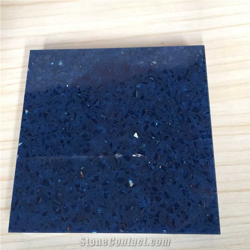 Shining Blue Engineered Quartz Stone for Kitchen and Bathroom Use Directly from China Manufacturer at Cheap Prices Standard Size 3000*1400mm and 3200*1600mm with Thickness 12/15/20/25/30mm