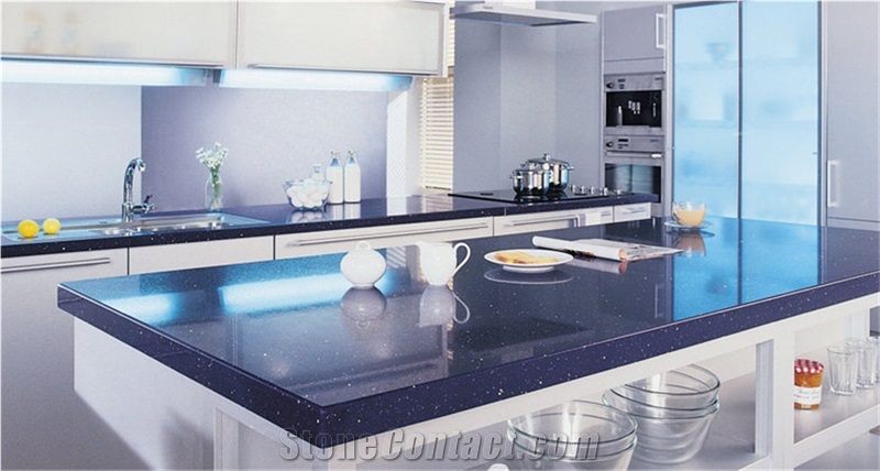 Sparkle Blue Artificial Quartz Stone Slab & Tile Of Low Water Absorption But Cheap Pricing Suitable for Worktop Table Top Projects More Durable Than Granite Thickness 2cm or 3cm