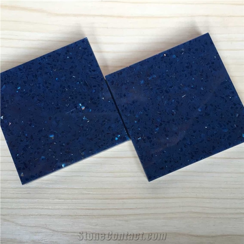 Sparkle Blue Quartz Stone Slab for Pre-Fabricated Top Right for Your Home and Budget Countertop Normally Produced Slab Size 118*55 and 126*63,Top Quality and Service,More Durable Than Granite