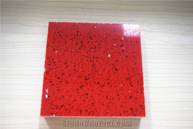 Top Quality Man-made Crystal Red Quartz Stone Slabs&Tiles,Qualified for European Standards,More Durable Than Granite,Thickness 2/3cm with the Perfect Final Touch of Various Edge Styles