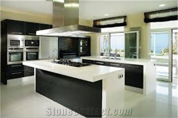White Quartz Stone With Bright Surface For Prefab Countertops
