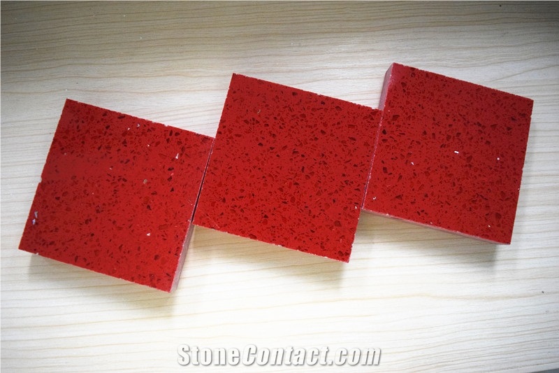 Wholesaler of China Man-made Quartz Stone with ISO/NSF Certificate,Crystal Red Shining Red More Durable Than Granite,No radiation,Environmentally-friendly