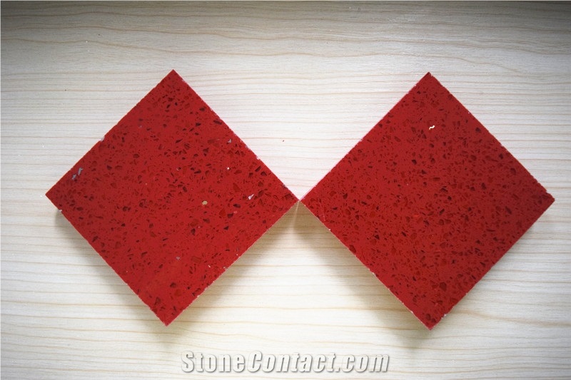 Wholesaler of China Man-made Quartz Stone with ISO/NSF Certificate,Crystal Red Shining Red More Durable Than Granite,No radiation,Environmentally-friendly