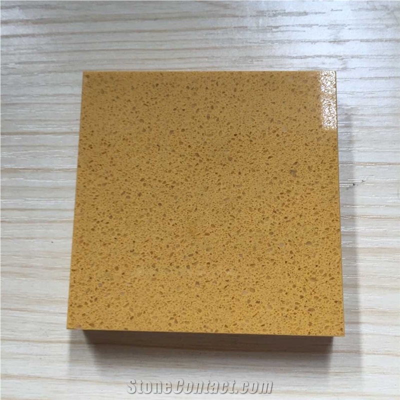Yellow Man-Made Quartz Stone Slabs and Tiles for Worktops and Kitchen Tops Directly from China Manufacturer at Cheap Pricing More Durable Than Granite Thickness 2cm or 3cm
