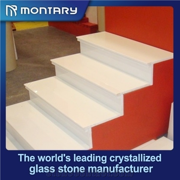 China White Nano Crystallized Glass Stone Stairs & Steps, Nano Artificial White Stone Stair Tile