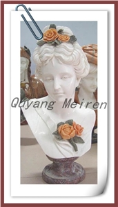Stone Young Woman Head Bust Sculptures, White Marble Sculpture & Statue