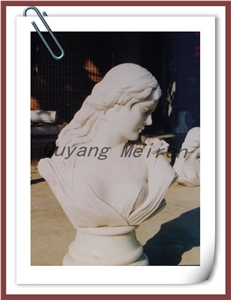 Stone Young Woman Head Bust Sculptures, White Marble Sculpture & Statue