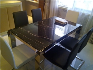 China Black Marble Nero Marquina Marble Table Tops/ Worktops
