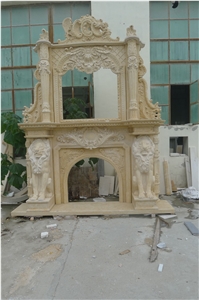 Egyptian Beige Hand Carving Marble Fireplace
