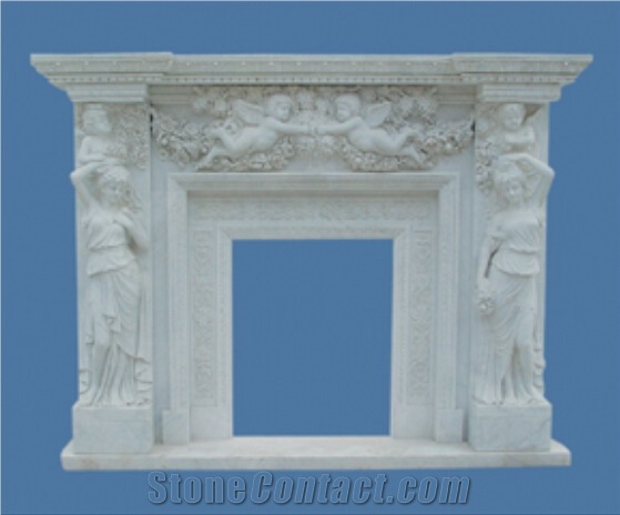 Europ Style Carved White Natural Marble Stone Fireplace Decoration
