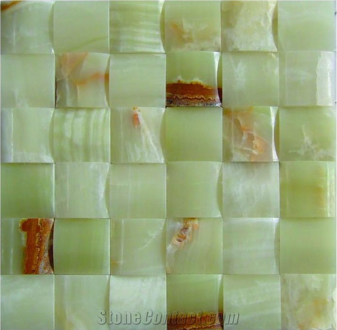 High Polished Light Green Jade Fence Patten Onyx Stone Wall Mosaic Tiles