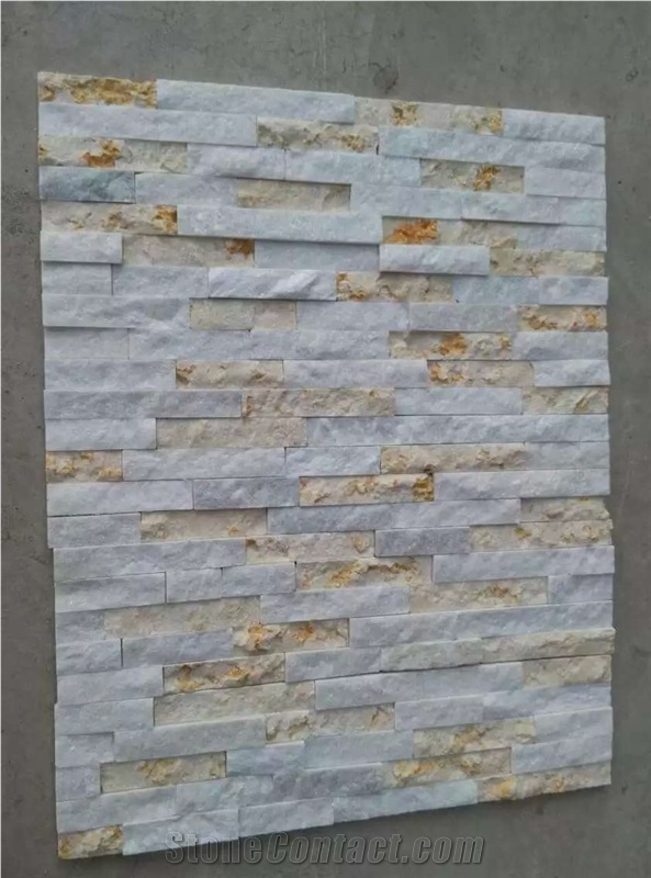 Natural Split Surface White Quartzite Mixed Sunny Beige Marble Culture Stacked Stone Wall Cladding