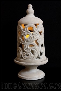 Beige Limestone Flower Hollow Carved Art Light Lamps/Lanterns