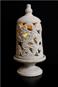 Beige Limestone Flower Hollow Carved Art Light Lamps/Lanterns