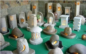 Beige Limestone Light Lamps,Art Flower Sculptured Lanterns,Garden Lamps/Lanterns
