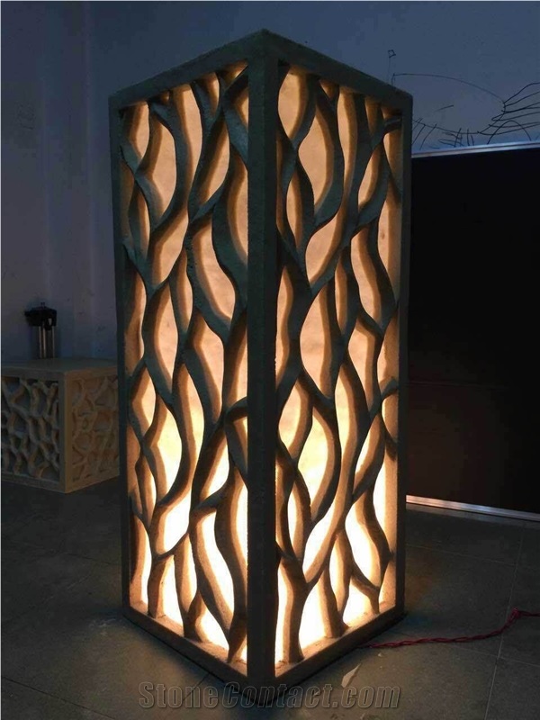 Beige Limestone Lighting Led Lamps Cnc Carving Interior Design Lamps