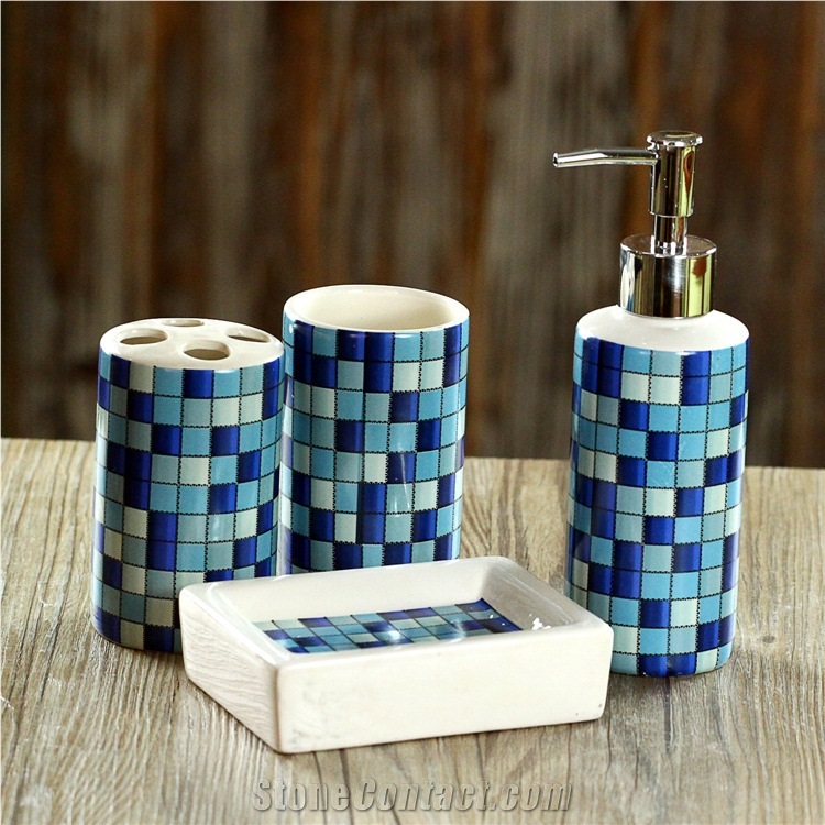 Blue Glass Mosaic Bath Accessories/Sets