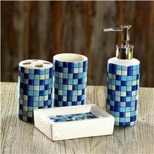 Blue Glass Mosaic Bath Accessories/Sets