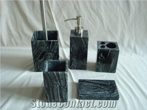 China Black Nero Marquina Marble Bath Accessories/Bathroom Sets