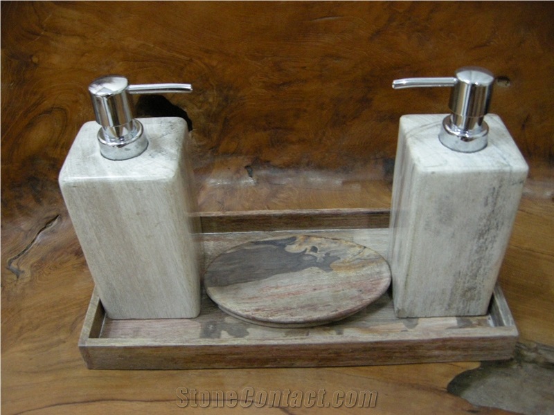 Petrified White Wooden Vein Bathroom Accessories,Bathroom Sets