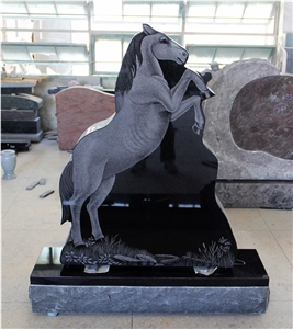 Balck Granite Engraved Horse Headstone, Black Granite Monument & Tombstone