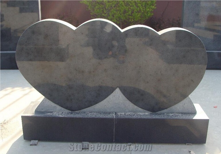 Gray Granite Double Heart Headstone
