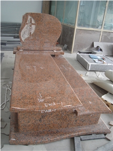 Red Granite Tombstone with Cross Engrave